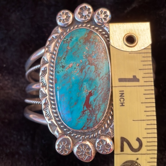 Sterling and Turquoise Native American Cuff Bracelet - Picture 8 of 11